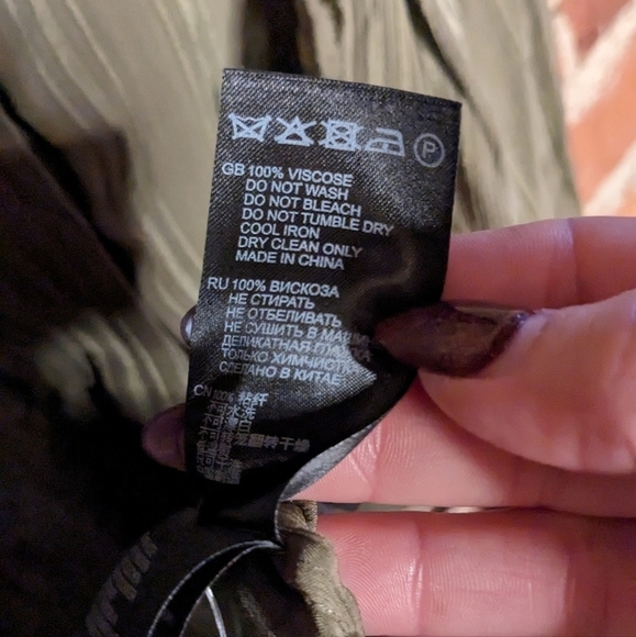 Reiss Size 6 Olive Green Sheer‎ Long Sleeve Ruffled Blouse w/ Belt - Picture 8 of 12